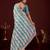 soft silk teal blue stone and bead embroidery border chiffon saree with unstitched blouse