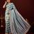 soft silk teal blue stone and bead embroidery border chiffon saree with unstitched blouse