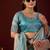 soft silk teal blue stone and bead embroidery border chiffon saree with unstitched blouse
