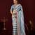 embellished blue stone and bead embroidery border chiffon saree with unstitched blouse
