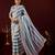 embellished blue stone and bead embroidery border chiffon saree with unstitched blouse