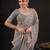 trendy gray pastel floral embroidered border kashmiri organza saree with unstitched blouse