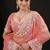 traditional peach pastel floral embroidered border kashmiri organza saree with unstitched blouse