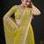 indian lemon yellow pastel floral embroidered border kashmiri organza saree with unstitched blouse