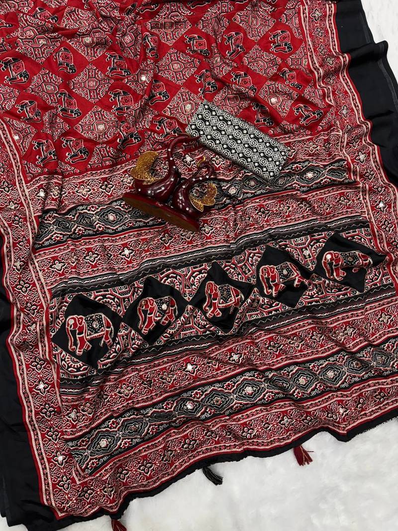 Black Zari And Mirror Crepe Silk Saree