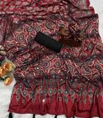 Maroon Ajarakh Print Real Mirror Crepe Silk Saree
