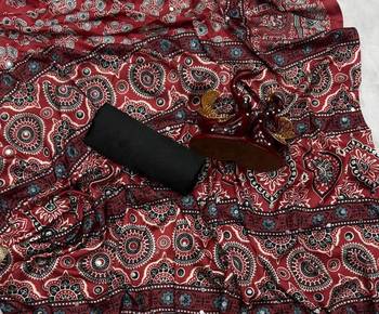 Maroon Ajarakh Print Real Mirror Crepe Silk Saree 3