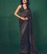 Navy Blue Sequins And Diamonds Georgettete Saree