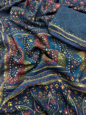 Navy Blue Sequins And Diamonds Georgettete Saree 5