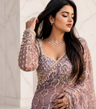 Lavender Color Sequins And Beads Embroidery Work With Fancy Latkan Net Saree