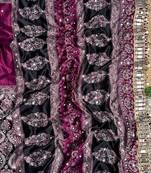 Wine Ajarak Print And Real Mirror Work Silk Blend Saree