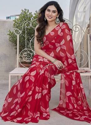 Rani Pink Color Printed Work Chiffon Saree 3