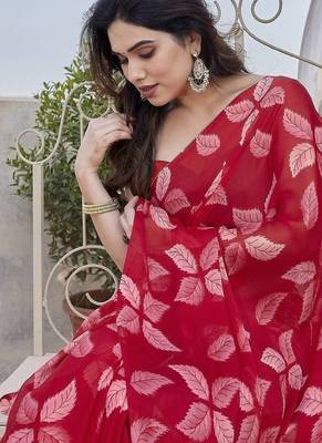 Rani Pink Color Printed Work Chiffon Saree 4