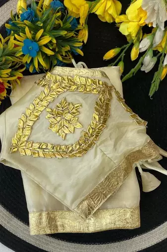 White Gota Design With Gota Patta Touch Up Work Satin Saree