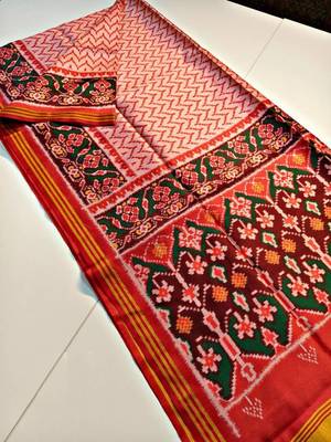 Red Color Lagadi Patta And Weaved Zari Border Work Silk Patola Saree 2
