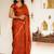 Orange Khadi Art Silk Saree With Jacquard Leaf Design