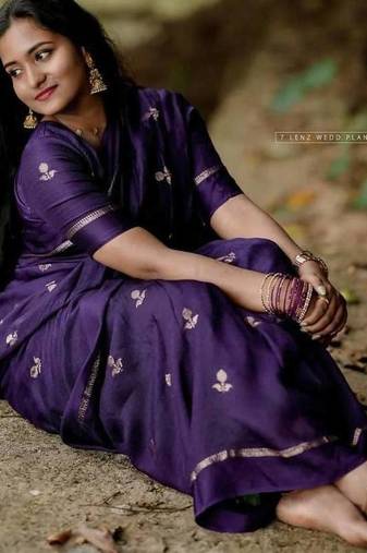 Purple Khadi Art Silk Saree With Jacquard Leaf Design