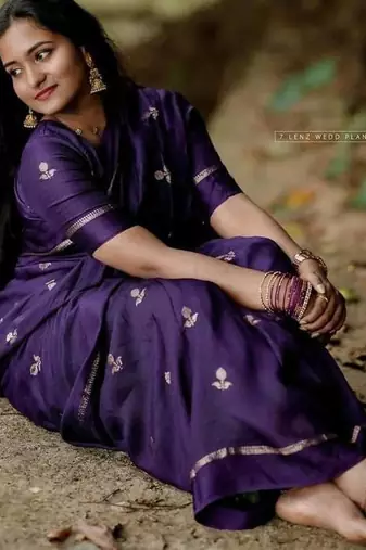 Purple Khadi Art Silk Saree With Jacquard Leaf Design
