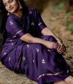 Purple Khadi Art Silk Saree With Jacquard Leaf Design