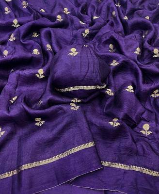 Purple Khadi Art Silk Saree With Jacquard Leaf Design 2