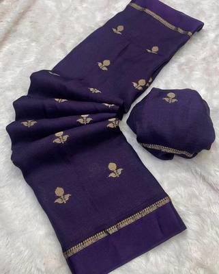 Purple Khadi Art Silk Saree With Jacquard Leaf Design 3