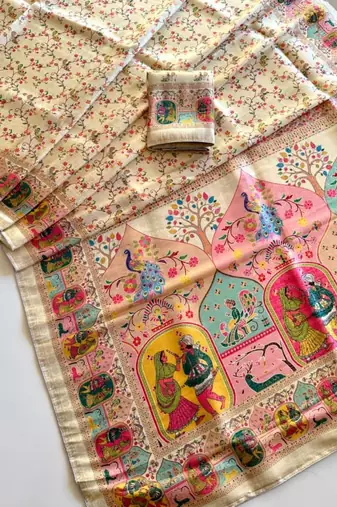 Off White Color Jari &Jaqurad Weaving Work Silk Blend Saree