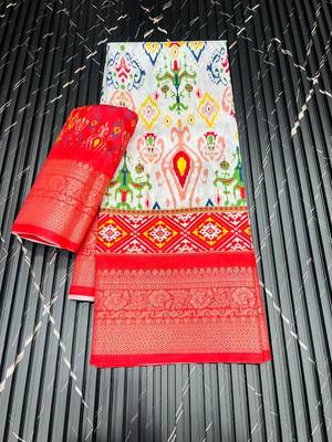 White Jaqurad Jari Weveing Dola Lichi Silk Saree 1