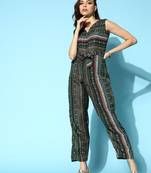 Women's sequin work chanderi print belted jump suit