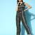 Women's sequin work chanderi print belted jump suit