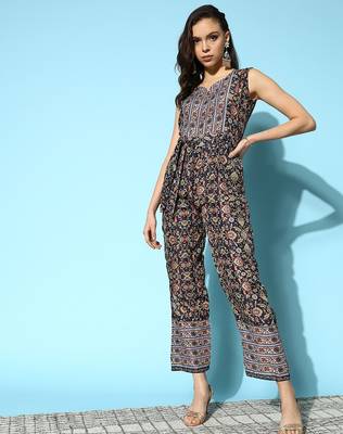 Women's sequin work belted jump suit 1
