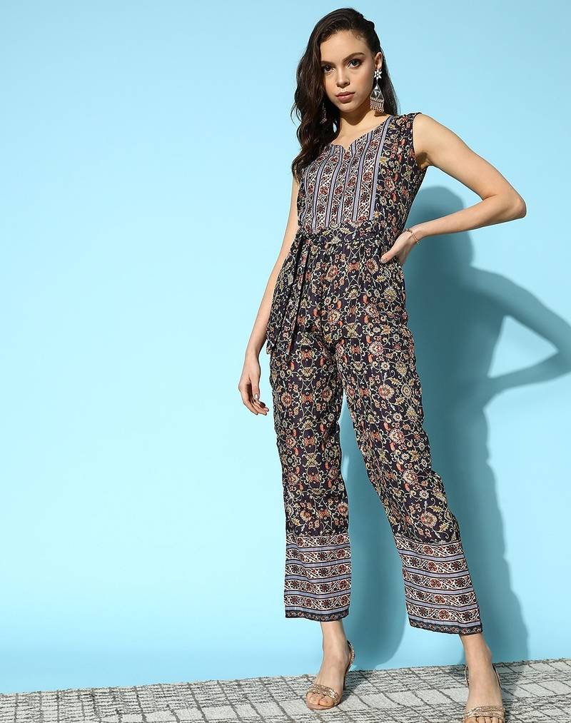 Women's sequin work belted jump suit