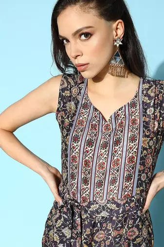Women's sequin work belted jump suit