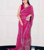 Rani Pink Color Sequins Thread Dori Work Georgette Saree