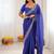 Navy Blue Color Thread & Sequins Embroidery With Badhani Print Work Faux Georgettete Saree