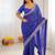 Navy Blue Color Thread & Sequins Embroidery With Badhani Print Work Faux Georgettete Saree