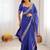 Navy Blue Color Thread & Sequins Embroidery With Badhani Print Work Faux Georgettete Saree