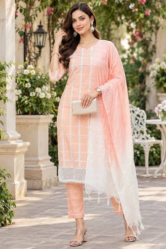 Women's south cotton  kurta pant dupatta set