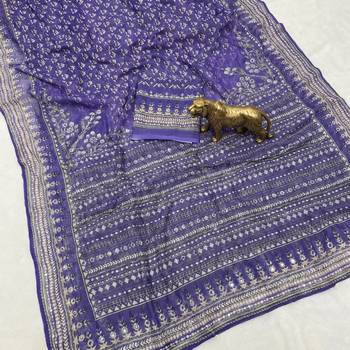 Purple Color Prints And Real Mirror Work Georgette Saree 2