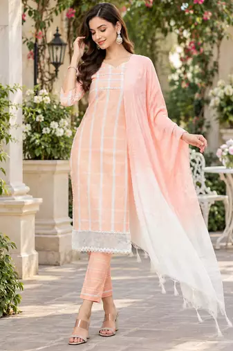 Women's south cotton  kurta pant dupatta set