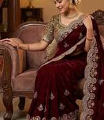 Maroon Embroidery And Sequin Work Satin Saree