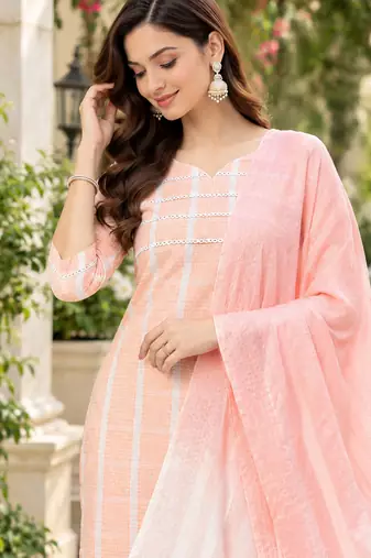 Women's south cotton  kurta pant dupatta set