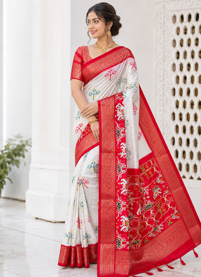 Multi 3 Ikkat Patola Printing With Hand Made Tassels Fumka Dola Silk Saree 1