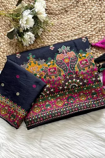 Black Kashmiri Thread Zari Woven Pashmina Dola Silk Saree