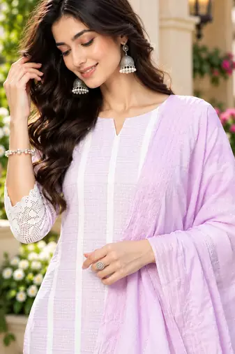 Women's south cotton  kurta pant dupatta set