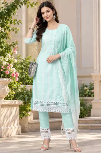 Women's south cotton  kurta pant dupatta set