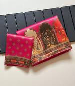 Rani Pink Color Jaqurad Weaving With Print Work Dola Silk Saree