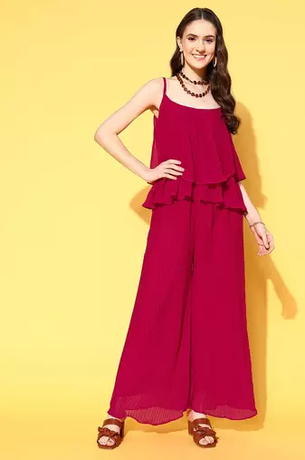 Women's fancy crushed georgette sleeveless jump suit