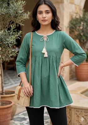 Women's pure cotton crausha lace design printed a line tunic 1