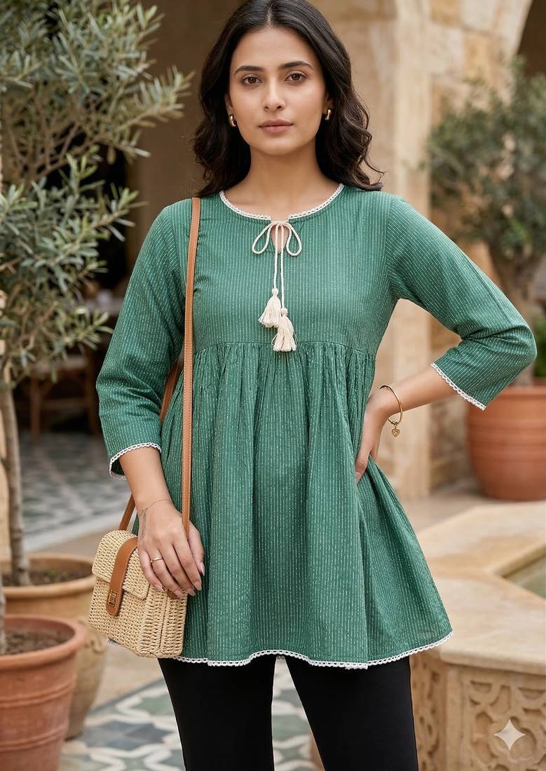 Women's pure cotton crausha lace design printed a line tunic