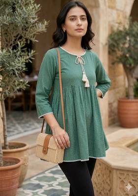 Women's pure cotton crausha lace design printed a line tunic 2
